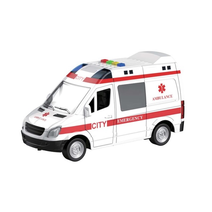 Детска играчка линейка със звукова и светлинна функция, Бяло-Червена, City Rescue, 19 см