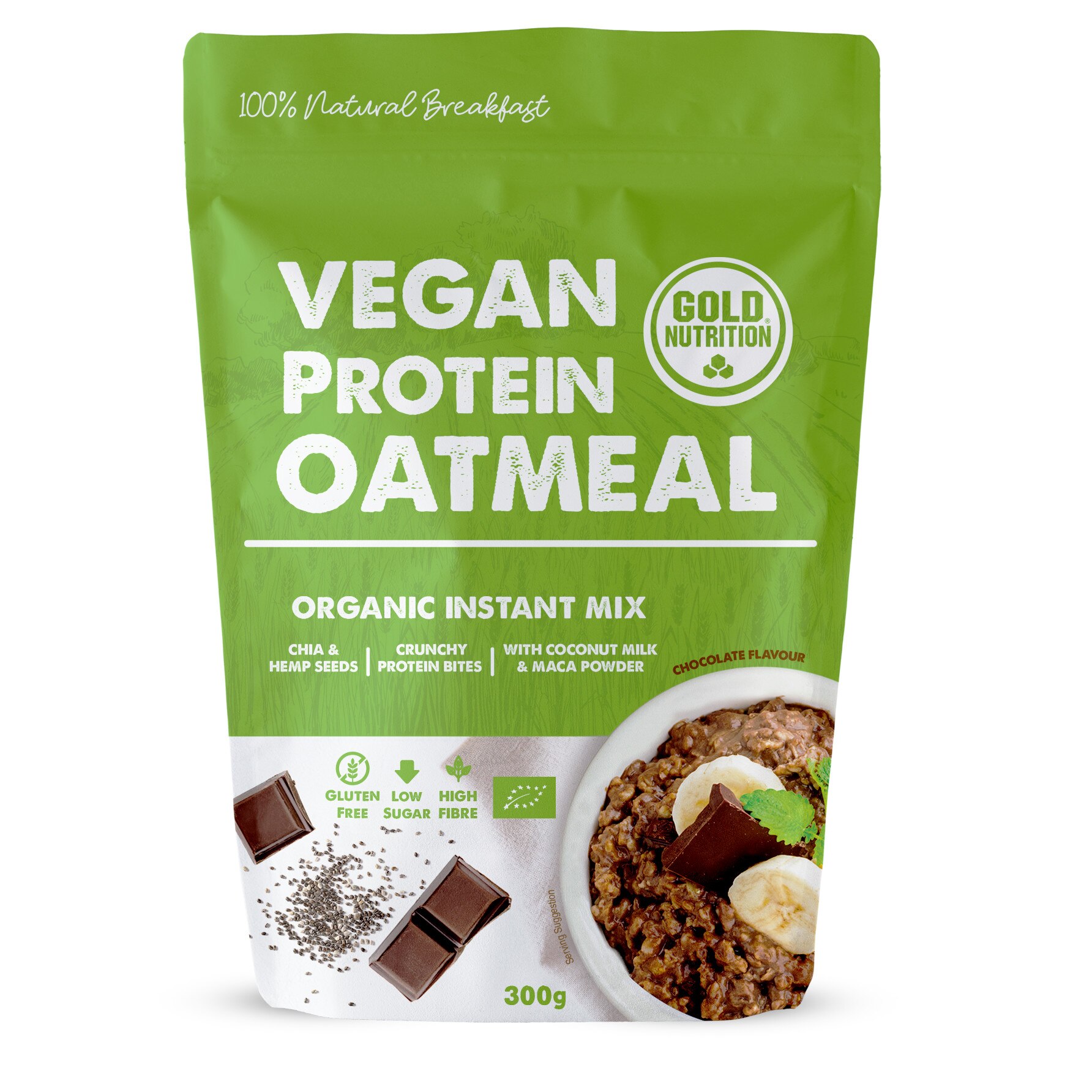 Terci de ovaz cu proteine vegane, GoldNutrition, Vegan Protein Oatmeal BIO, 300 grame