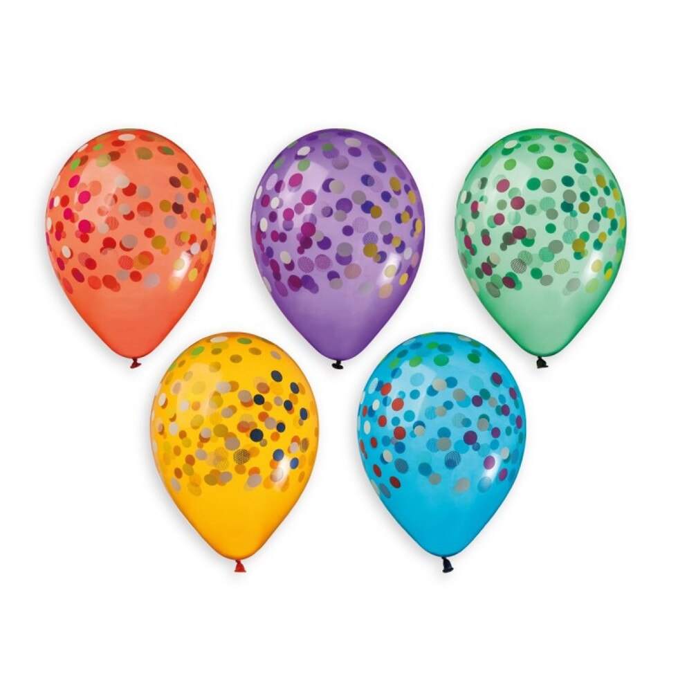 Set 50 baloane transparente, asortate, imprimate confetti color, 32 cm, Gemar