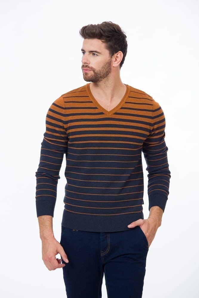 Pulover BE YOU cu dungi, Bleumarin