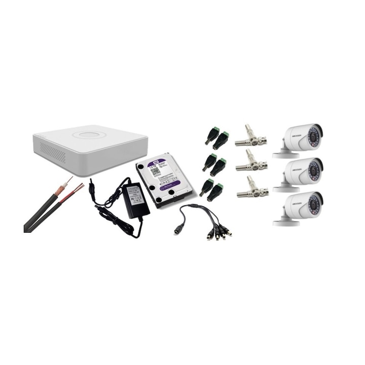 Kit supraveghere video Hikvision 2MP, cu 4 camere 2MP de exterior/interior MK116
