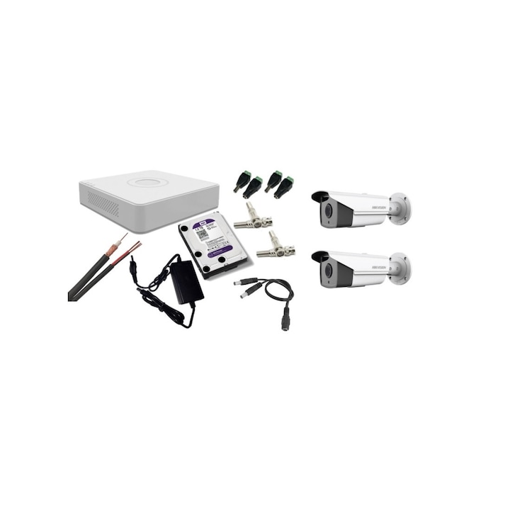 Kit supraveghere video Hikvision 2MP, cu 4 camere 2MP de exterior/interior MK112