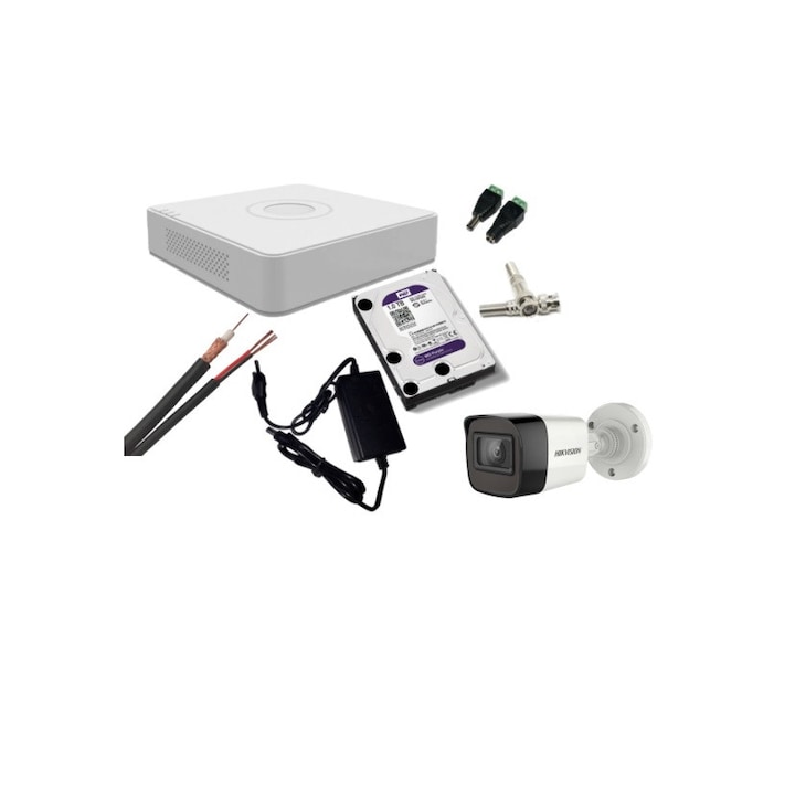 Kit supraveghere video Hikvision 5MP, cu 2 camere 5MP de exterior/interior MK272