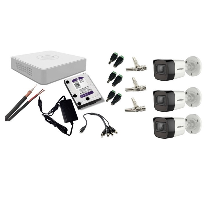 Kit supraveghere video Hikvision 5MP, cu 2 camere 5MP de exterior/interior MK296