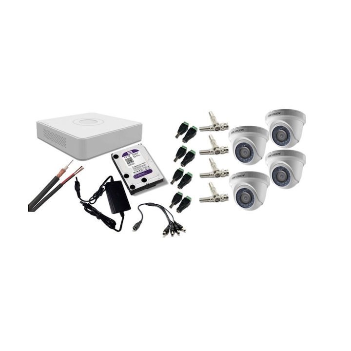 Kit supraveghere video Hikvision 5MP, cu 1 camera 5MP de exterior/interior si HDD 1 TB MK411