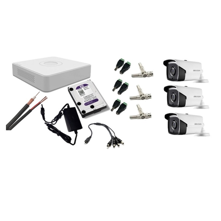 Sistem supraveghere Dahua, Functii AI, 4 camere, 4K 8MP, Microfon, Smart Dual Light, DVR 4 canale, Accesorii montaj incluse, Vizualizare pe mobil