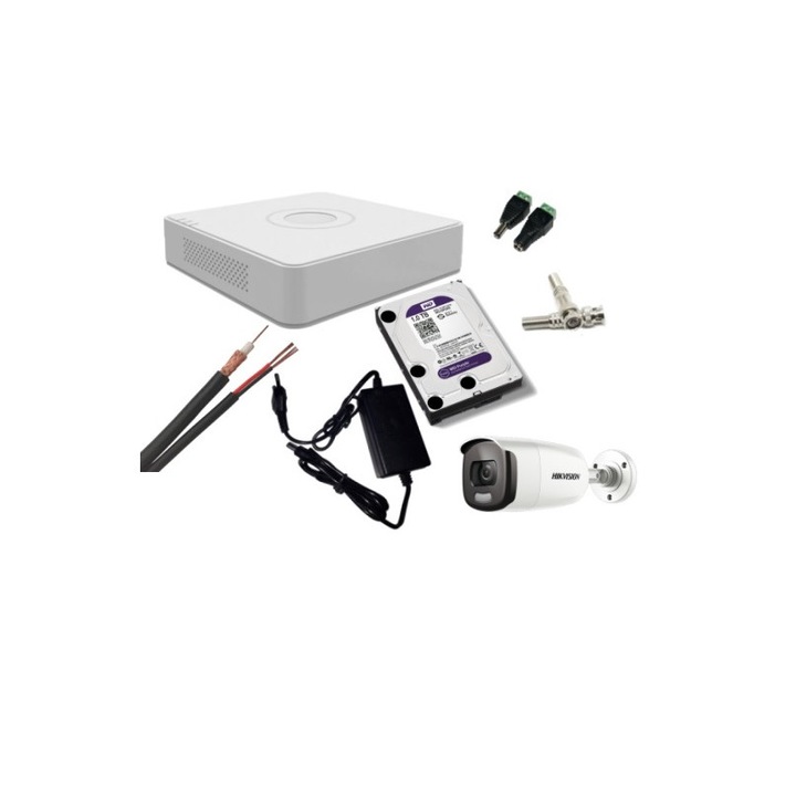 Sistem supraveghere Hikvision 2 camere 5MP, lentila 2.8mm, IR 30m, DVR 4 canale 5MP, audio