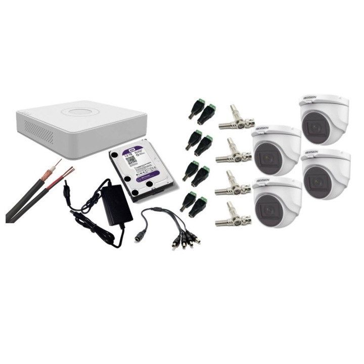 Kit supraveghere video Hikvision 5MP, cu 4 camere 5MP de exterior/interior MK382