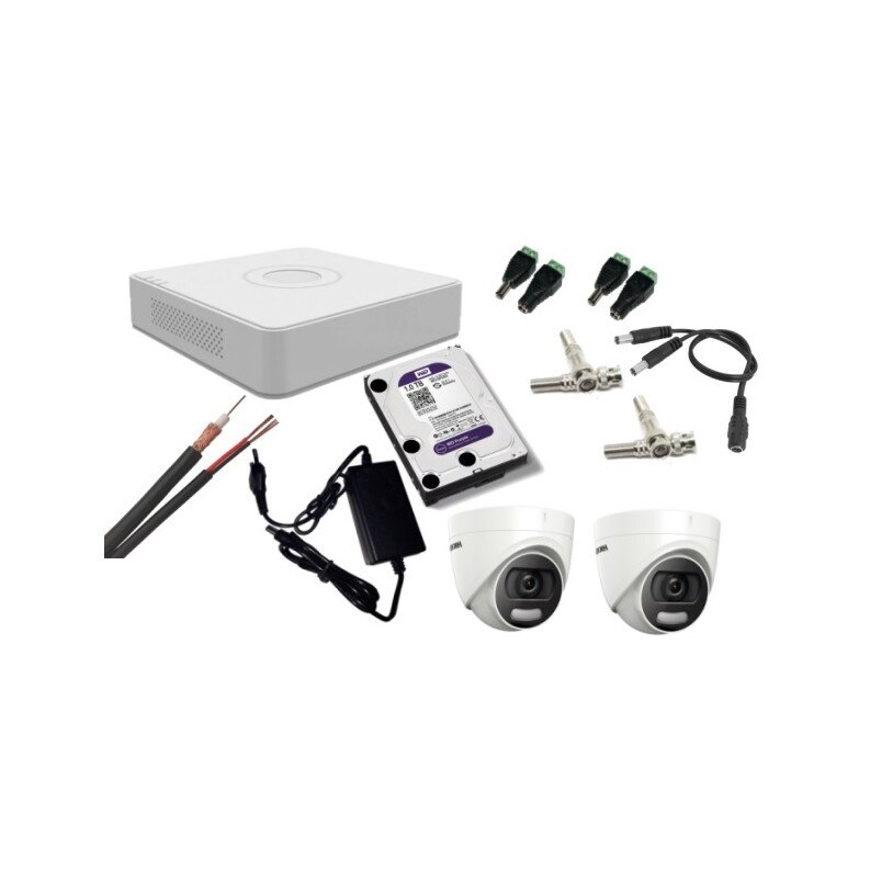 Kit supraveghere video Hikvision 2MP, cu 2 camere 2MP de interior si HDD 1 TB cu accesorii montaj MK194