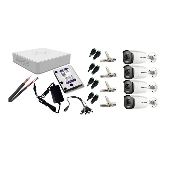 Kit supraveghere video Hikvision 5MP, cu 4 camere 5MP de exterior/interior si HDD 1 TB MK314