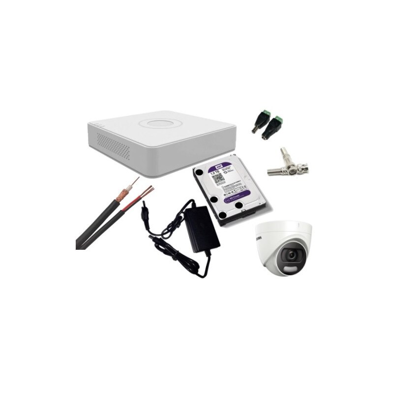 Kit supraveghere video Hikvision 2MP, cu 1 camera 2MP de interior si HDD 1 TB cu accesorii montaj MK193