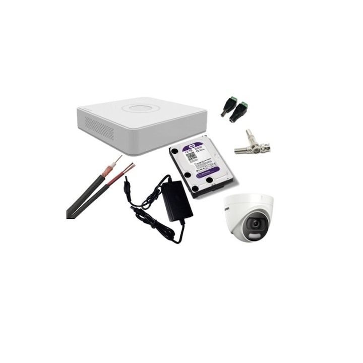 Kit supraveghere video Hikvision 2MP, cu 3 camere 2MP de exterior/interior MK111