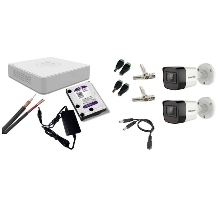 Kit supraveghere video Hikvision 5MP, cu 1 camera 5MP de interior si HDD 1 TB cu accesorii montaj MK355