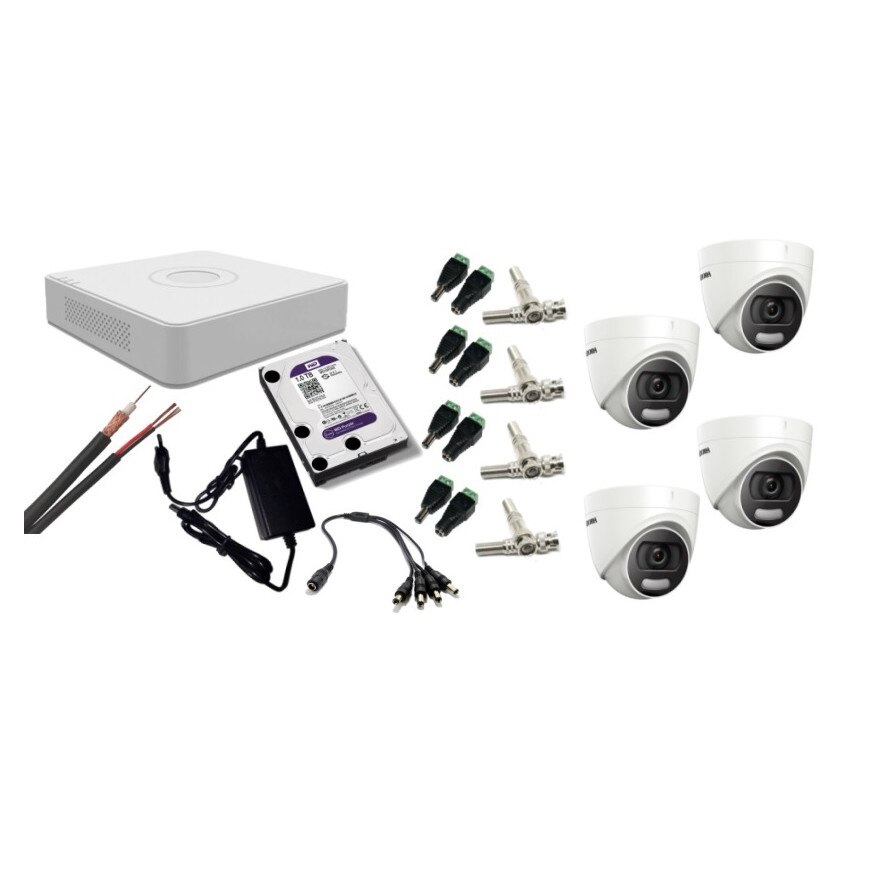 Kit supraveghere video Hikvision 2MP, cu 4 camere 2MP de interior si HDD 1 TB cu accesorii montaj MK196