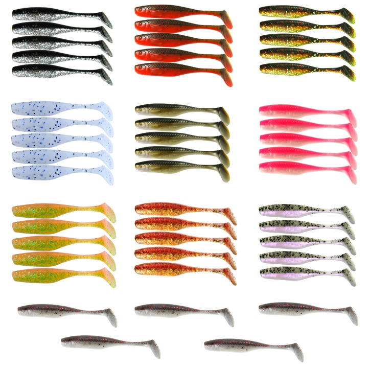 Set 50 buc Shad KP Lazy Shad 7.5cm, Mix3, pentru pescuit la salau, stiuca, biban sau somn