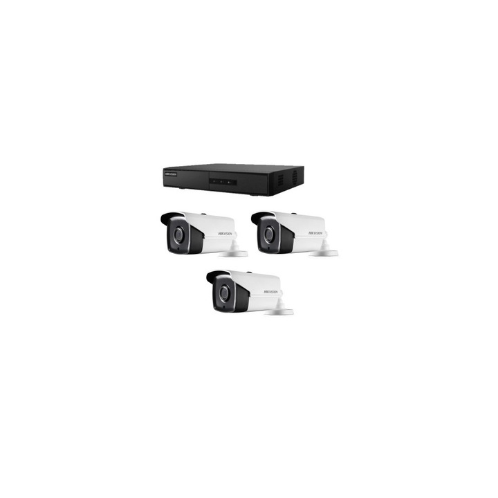Sistem supraveghere Hikvision, 4 camere 2MP, Dual Light 20m, Microfon, DVR 4 canale, 2MP, Accesorii montaj, HDD 500GB, Autocolant Rovision
