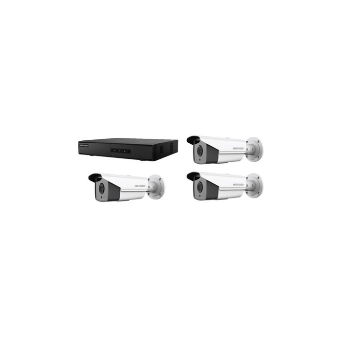 Sistem supraveghere video 2 camere Hikvision 5MP, lentila 1.5mm, IR 40m, DVR 4 canale TurboHD