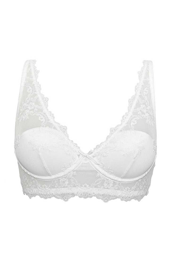 Sutien cu bretele late din dantela si triplu voal cu burete subtire si adaos dantela sub sani , Glam 1944, Alb
