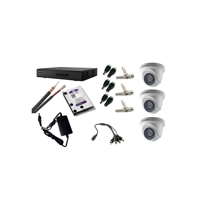 Kit 4 camere supraveghere Bullet TurboHD 1080p, IR 40m, HikVision + DVR 4 canale 1080p HikVision