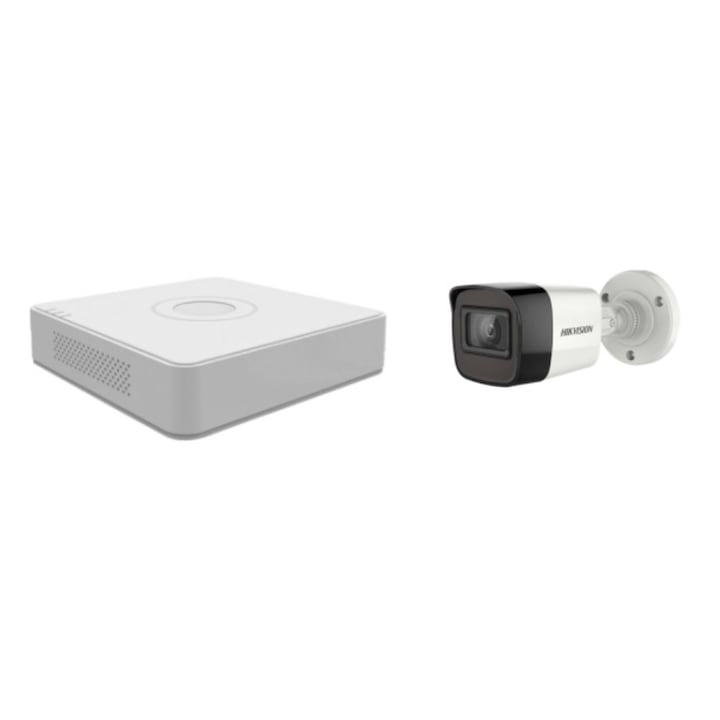 Kit supraveghere video Hikvision 5MP, cu 1 camera 5MP de exterior/interior MK391