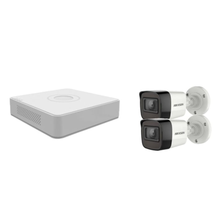 Kit supraveghere video Hikvision 5MP, cu 1 camera 5MP de exterior/interior MK375