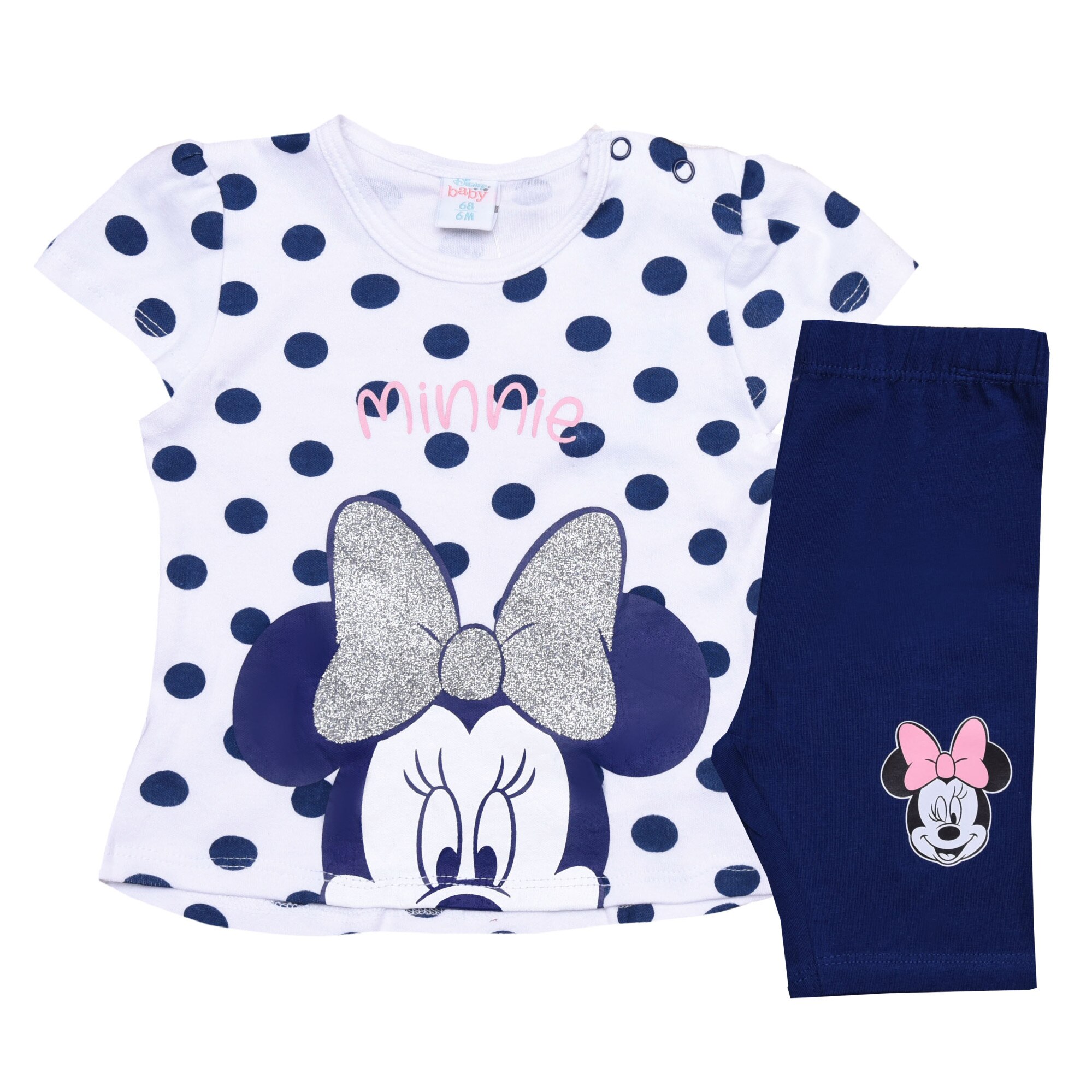 Compleu bebe, Minnie Mouse, bluemarin cu buline