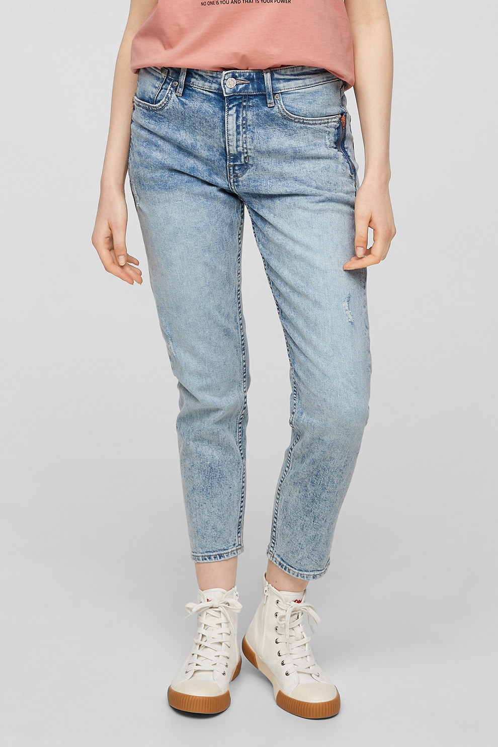 s.Oliver, Blugi crop mom fit cu aspect uzat, Albastru deschis, S