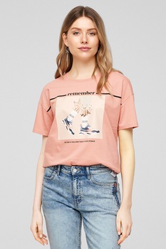 s.Oliver, Tricou de bumbac cu imprimeu, Roz pastel s.Oliver, Tricou de bumbac cu imprimeu, Roz pastel