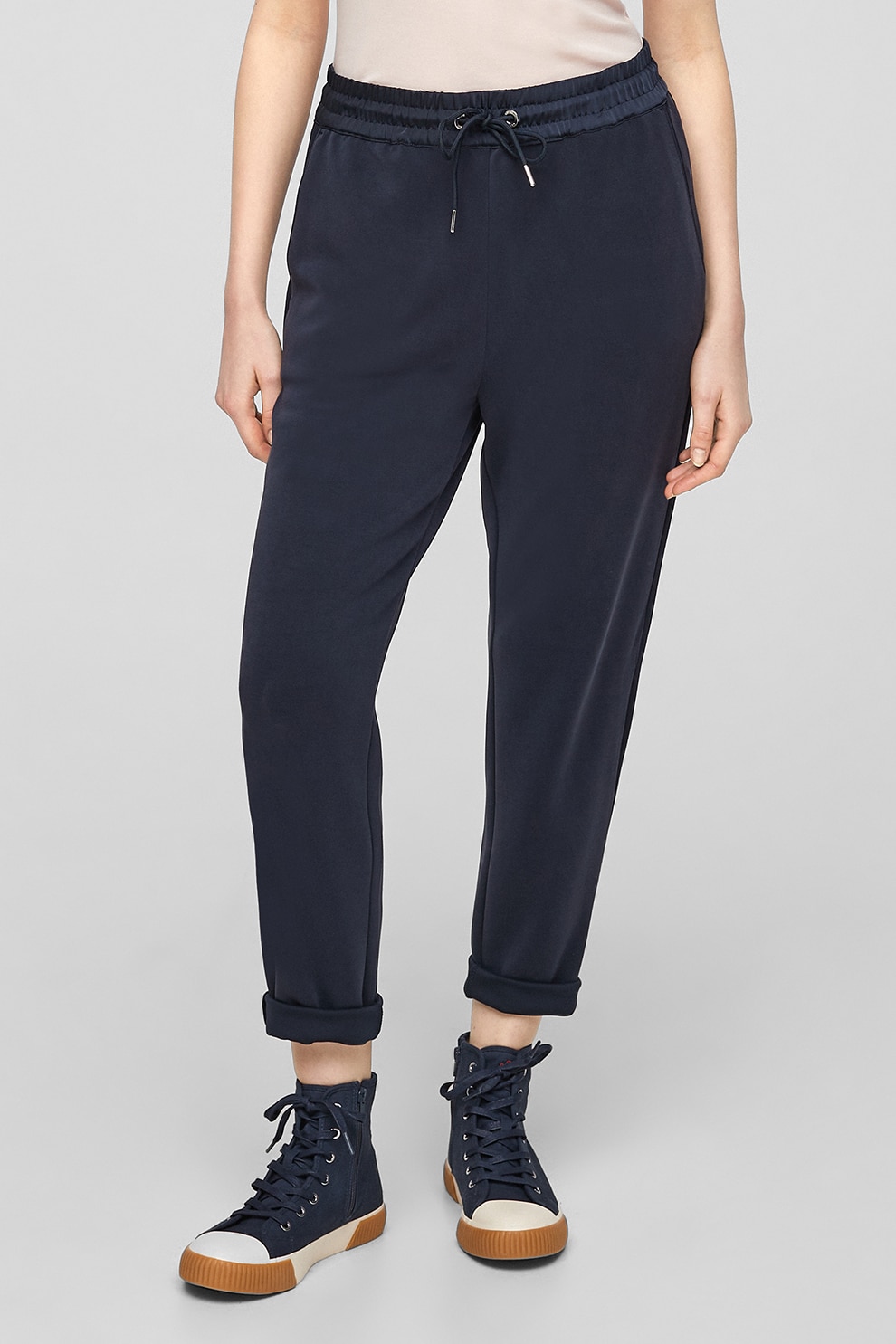 s.Oliver, Pantaloni din amestec de modal cu snur, Bleumarin