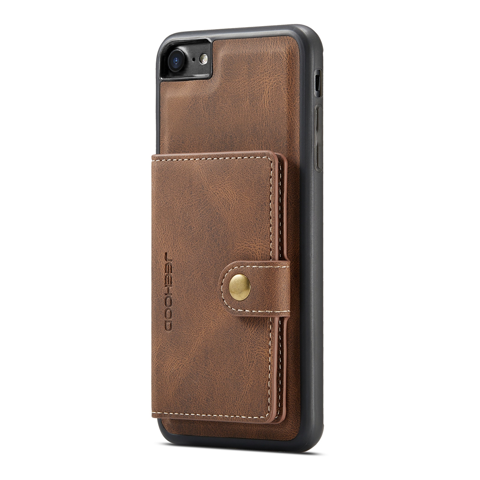 Husa pentru iPhone SE 2 (2020) / iPhone 8 / iPhone 7, piele cu textura moale, back cover, mini portofel detasabil, CaseMe, Maro