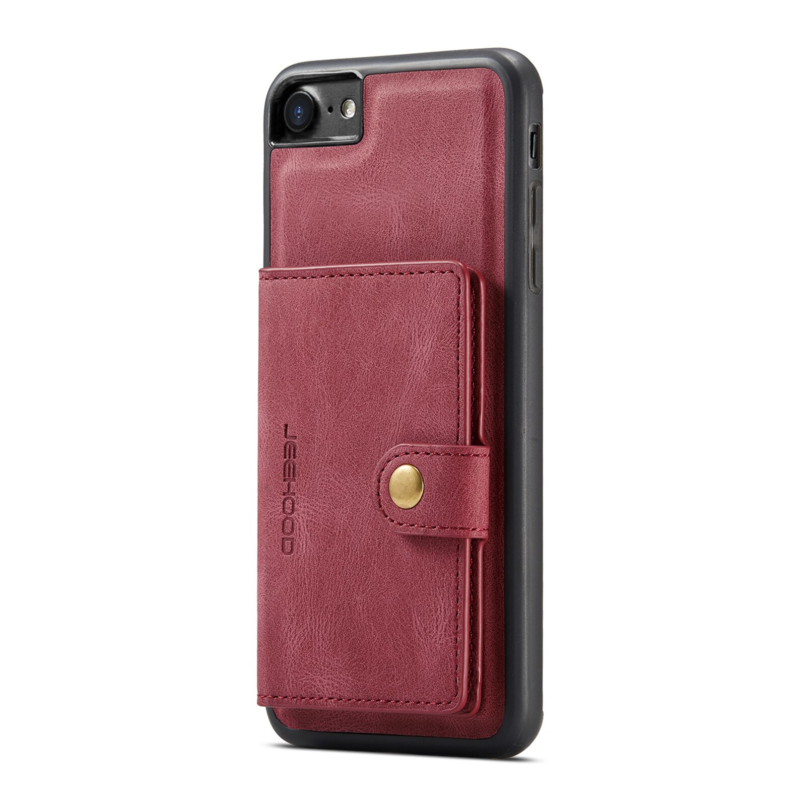 Husa pentru iPhone SE 2 (2020) / iPhone 8 / iPhone 7, piele cu textura moale, back cover, mini portofel detasabil, CaseMe, Rosu