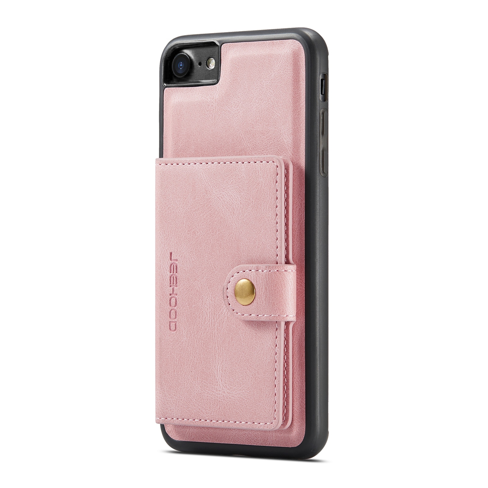 Husa pentru iPhone SE 2 (2020) / iPhone 8 / iPhone 7, piele cu textura moale, back cover, mini portofel detasabil, CaseMe, Roz