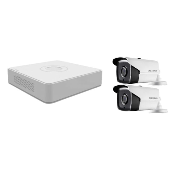 Sistem supraveghere Hikvision 2 camere FullHD 1080p, IR30m, microfon incorporat