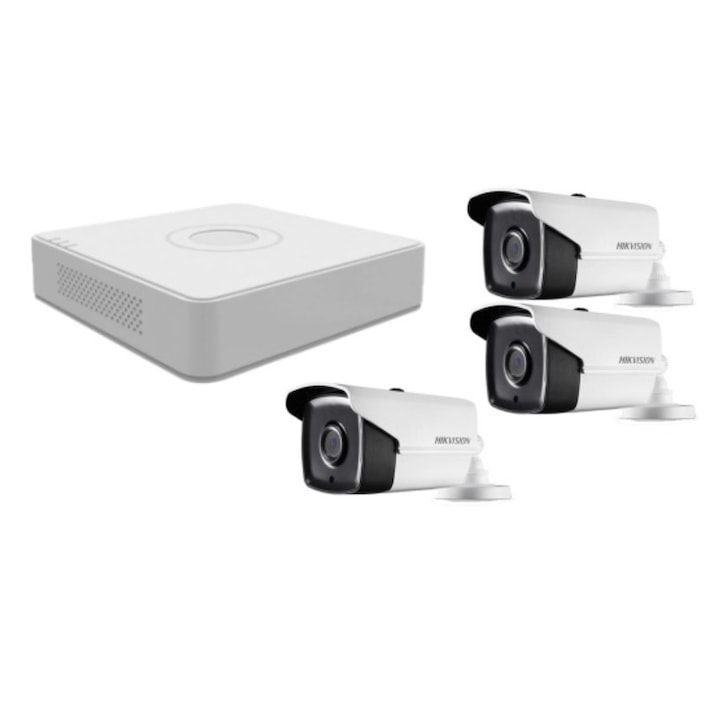 Kit supraveghere video Hikvision 2MP, cu 3 camere 2MP de exterior/interior si HDD 1 TB MK151