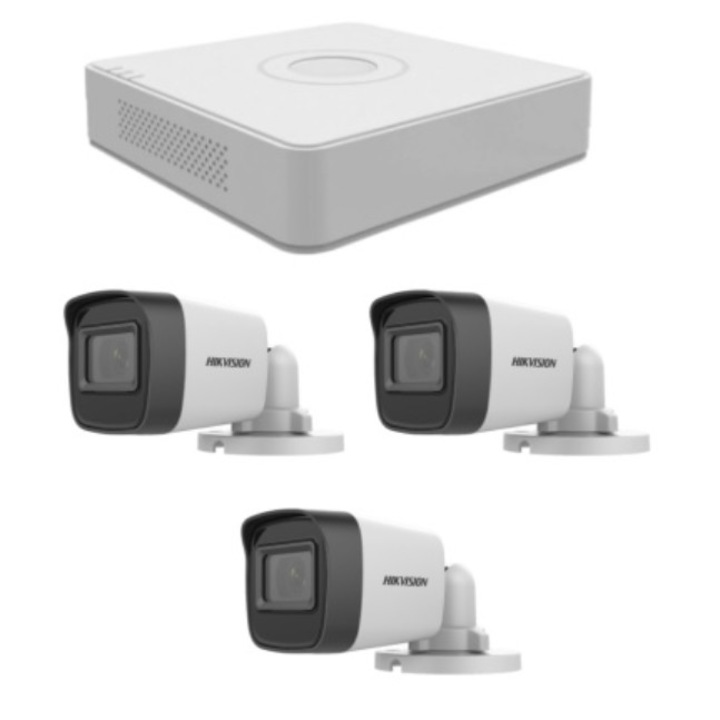 Kit supraveghere video Hikvision 5MP, cu 3 camere 5MP de exterior/interior MK483