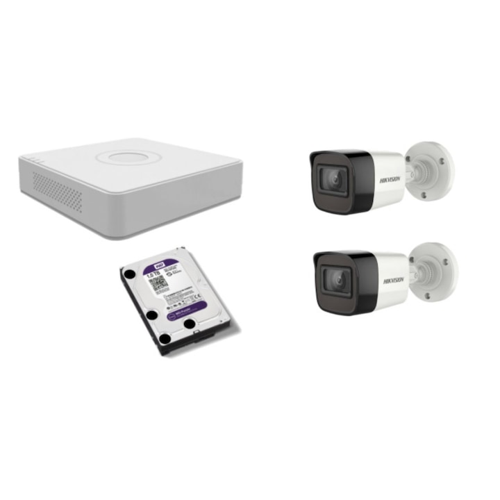 Sistem de supraveghere HIKVISION 2 camere 8MP 4 in 1, IR 60m, DVR 4 canale 4K 8MP