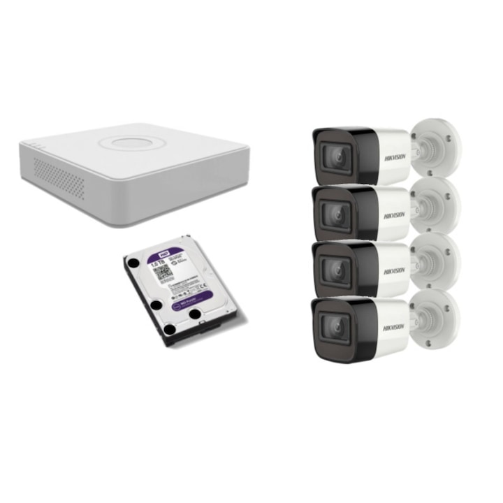 Kit supraveghere video Hikvision 8MP, cu 2 camere 8MP de exterior/interior MK571
