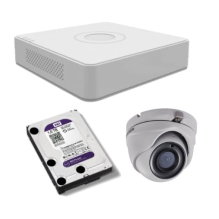 Kit supraveghere video Hikvision 2MP, cu 2 camere 2MP de exterior/interior si HDD 1 TB MK146
