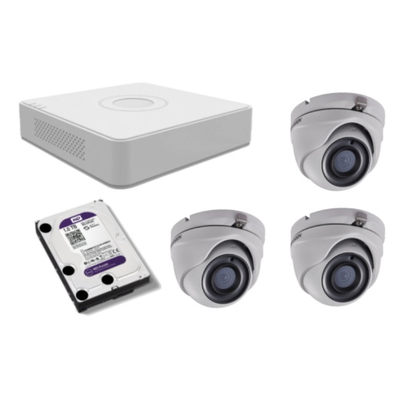 Kit supraveghere video Hikvision 5MP, cu 3 camere 5MP de interior si HDD 1 TB MK503