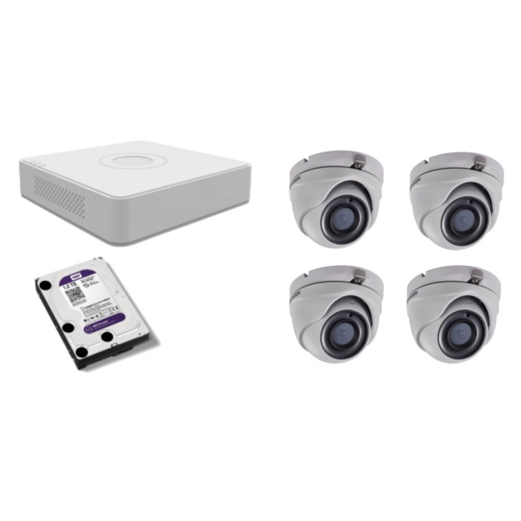 Kit supraveghere video Hikvision 5MP, cu 4 camere 5MP de interior si HDD 1 TB MK310