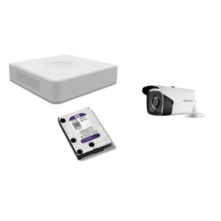 Kit supraveghere video Hikvision 5MP, cu 3 camere 5MP de exterior/interior MK467