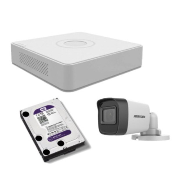 Kit supraveghere video Hikvision 5MP, cu 1 camera 5MP de exterior/interior si HDD 1 TB MK513