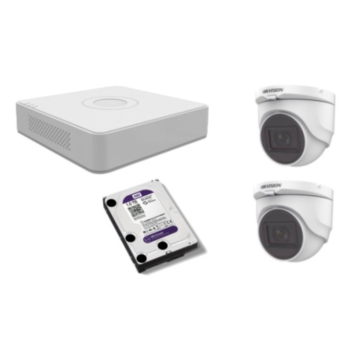 Kit supraveghere video Hikvision 5MP, cu 1 camera 5MP de interior si HDD 1 TB cu accesorii montaj MK557