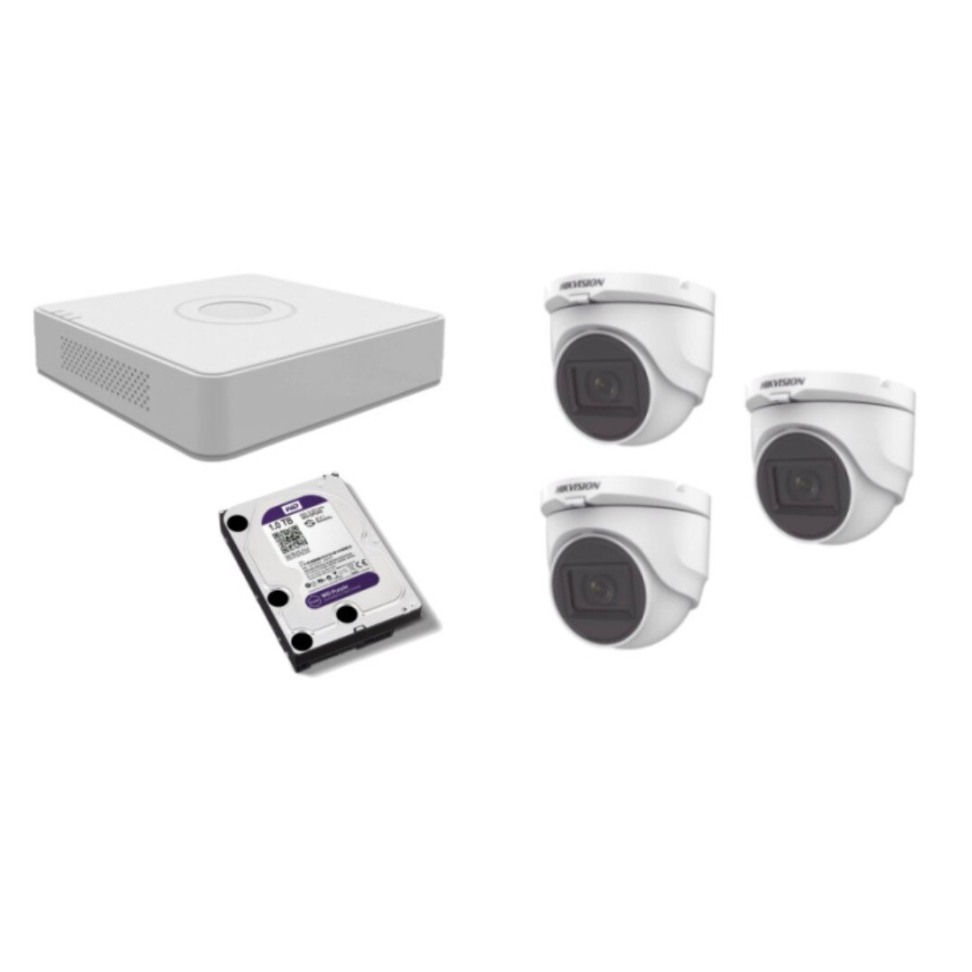 Kit supraveghere video Hikvision 5MP, cu 3 camere 5MP de interior si HDD 1 TB MK325