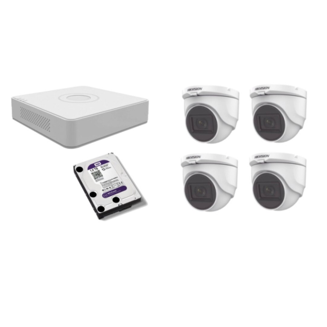 Kit supraveghere video Hikvision 5MP, cu 4 camere 5MP de interior si HDD 1 TB MK520
