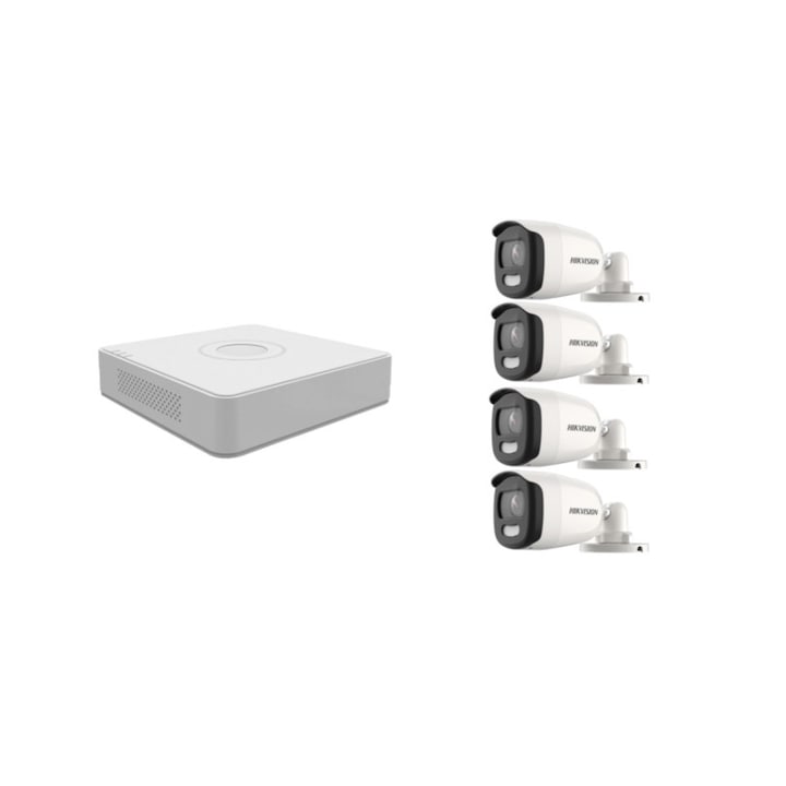 Kit supraveghere video Hikvision 5MP, cu 4 camere 5MP de exterior/interior si HDD 1 TB cu accesorii montaj MK548