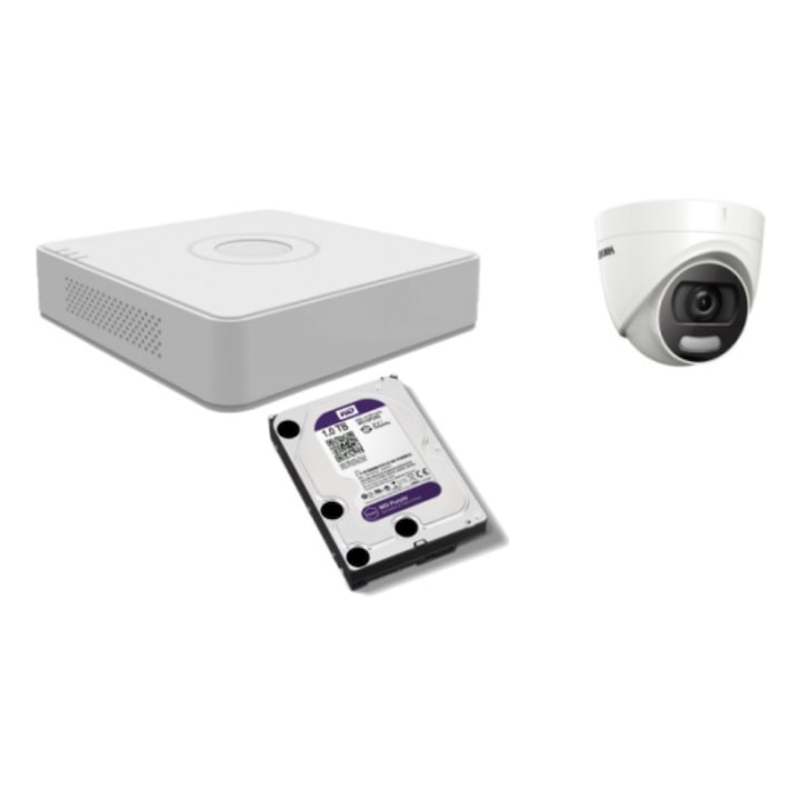 Kit supraveghere video Hikvision 5MP, cu 1 camera 5MP de interior si HDD 1 TB cu accesorii montaj MK451