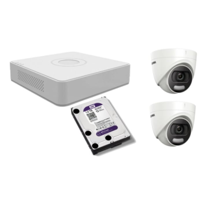 Kit supraveghere video Hikvision 5MP, cu 3 camere 5MP de exterior/interior si HDD 1 TB MK413