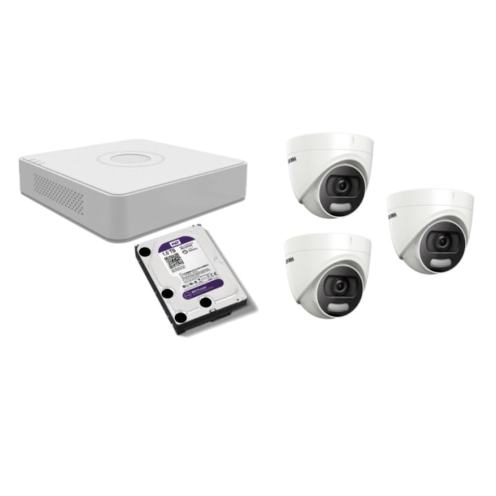 Kit supraveghere video Hikvision 5MP, cu 4 camere 5MP de exterior/interior si HDD 1 TB MK330