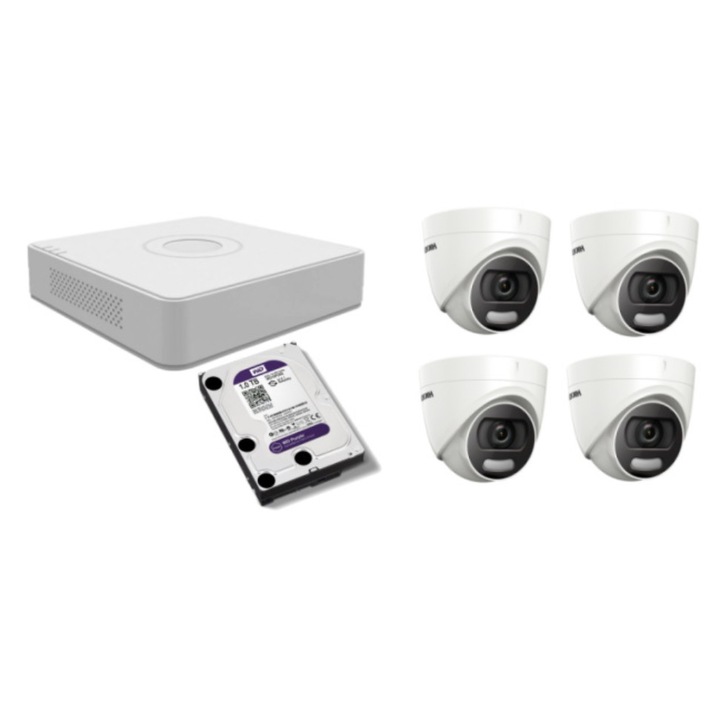Kit supraveghere video Hikvision 8MP, cu 3 camere 8MP de exterior/interior si HDD 1 TB MK580